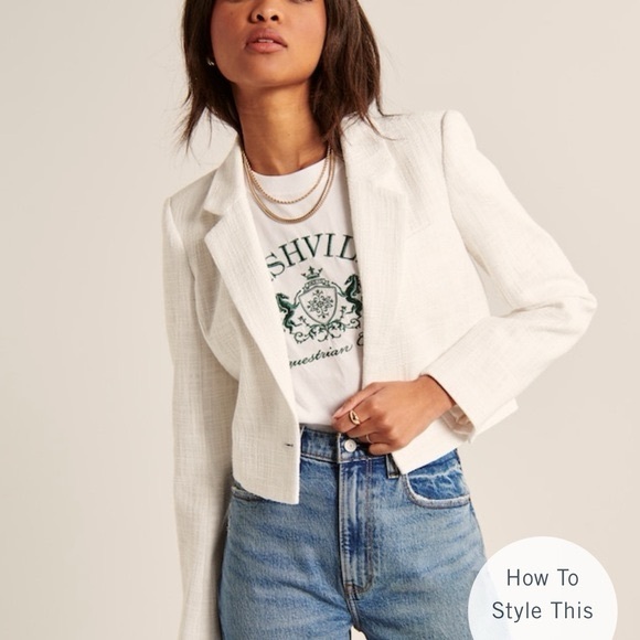 Abercrombie & Fitch Jackets & Blazers - Abercrombie & Fitch White Cropped Blazer